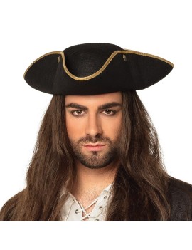 Tricorn Hat Black Gold Trim