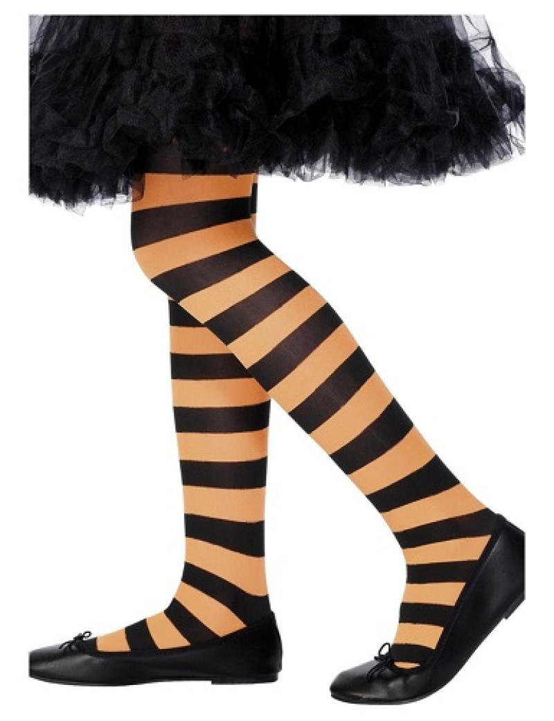 Black And Orange Striped Kids Tights 