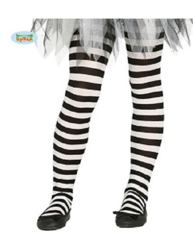 Black And White Striped Kids Tights 