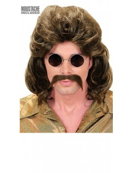 Brown 70s Wig And Mousatche