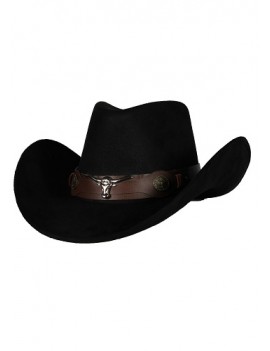Black Cowboy Hat Bull Motif