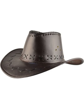 Brown Leather Look Cowboy Hat