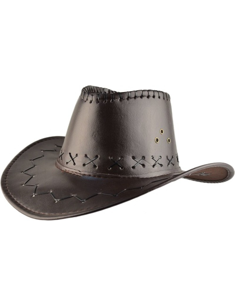 Brown Leather Look Cowboy Hat