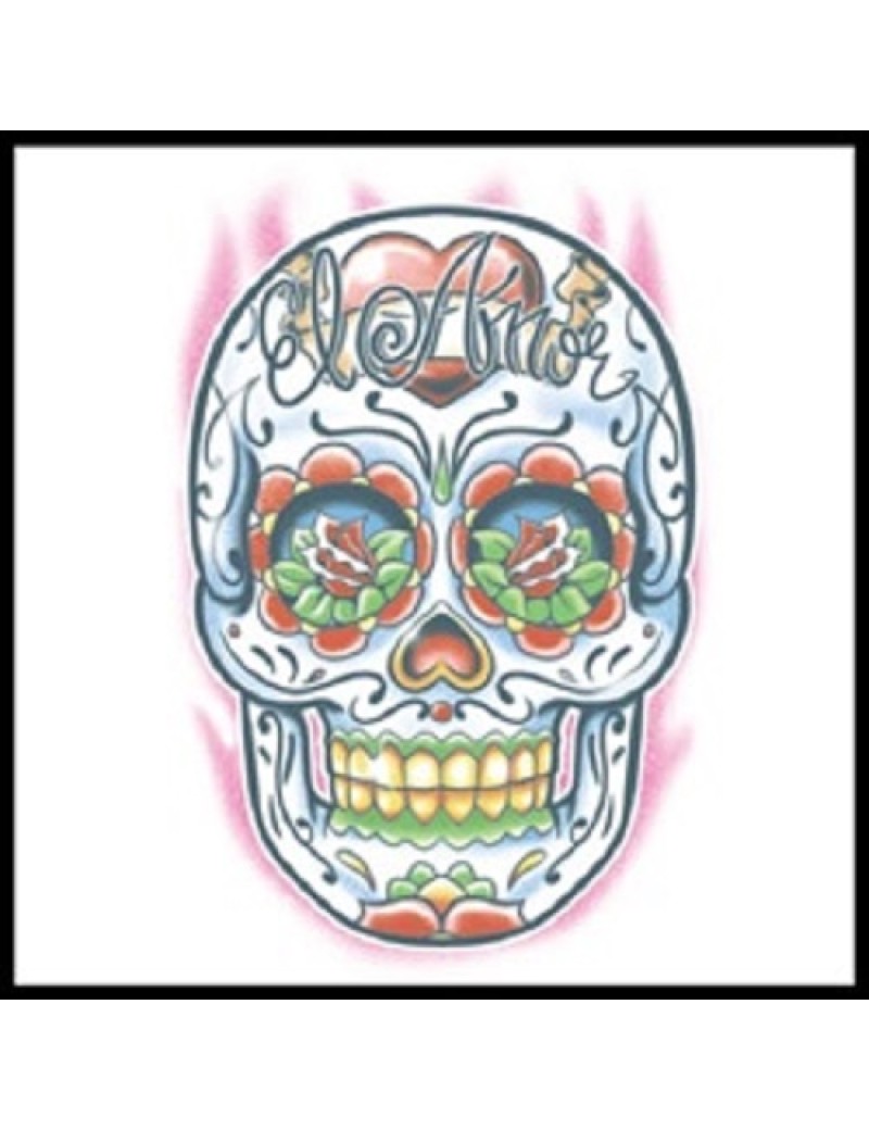 Day Of The Dead El Amor Skull Temporary Tattoo 