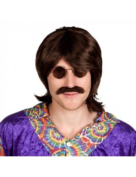 Hippy Wig And Moustache Set