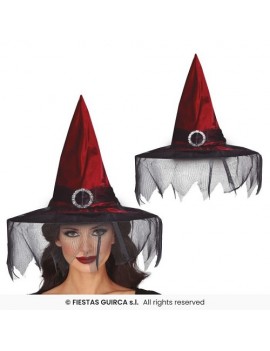 Witch Hat Maroon With Black Veil