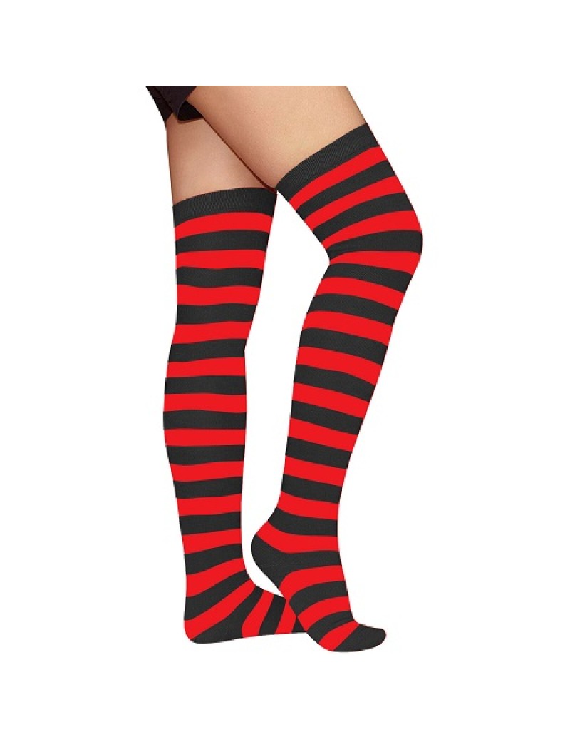 Black And Red Striped Over The Knee Socks