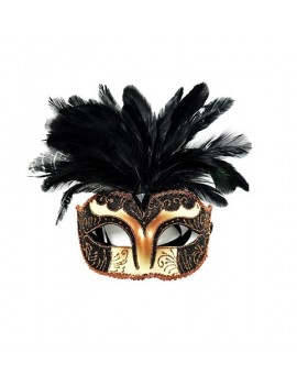 Black And Gold Feather Eye Mask