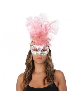 Pink And White Tall Feather Eye Mask