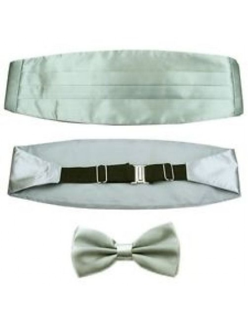 Bow Tie And Cummerbund Set Silver Grey DQT 