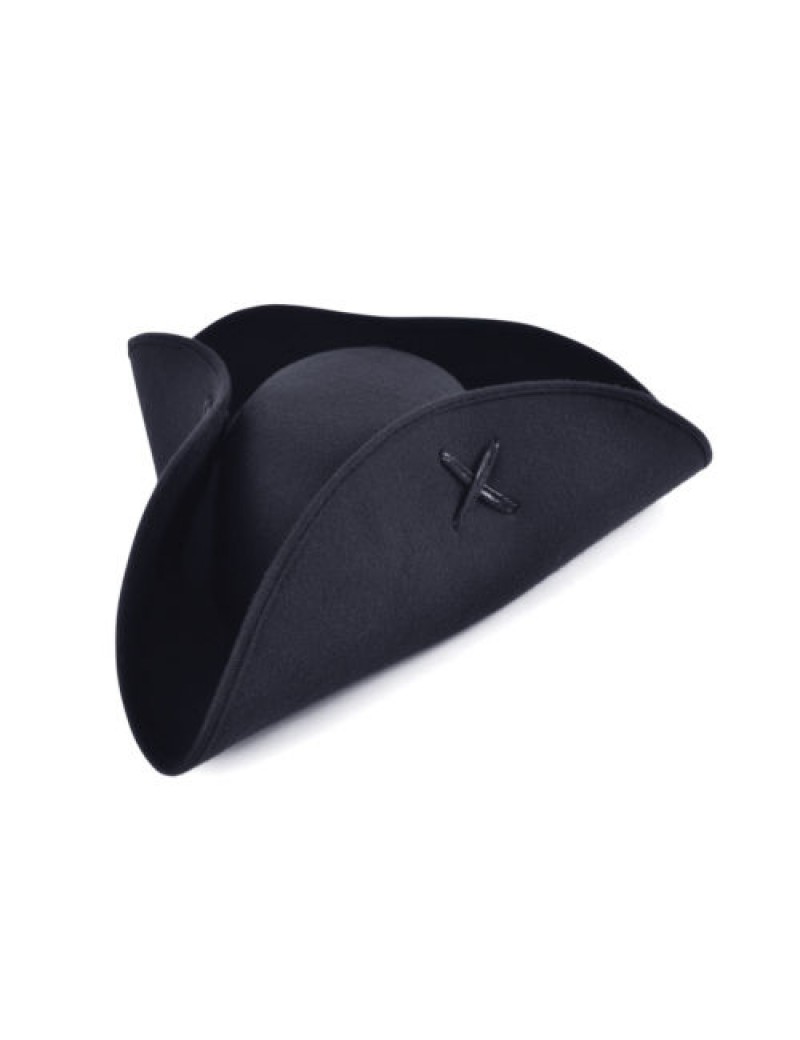 Pirate Tricorn Black Suede Hat 